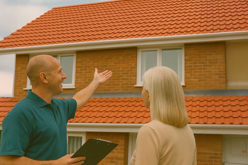Team member carrying out final clean-up of paths and gutters